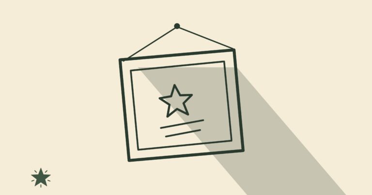 Notecard on which is drawn a sketch of a crooked frame with a star inside of it.